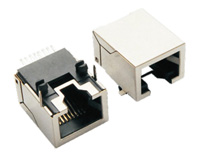 SMT网络连接器8P8C带塑胶柱屏蔽插脚(TM-56T806)