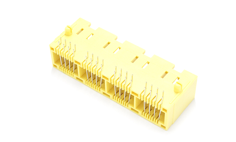 彩色黄色塑壳8P8C 90度 1*4 RJ45网络插座