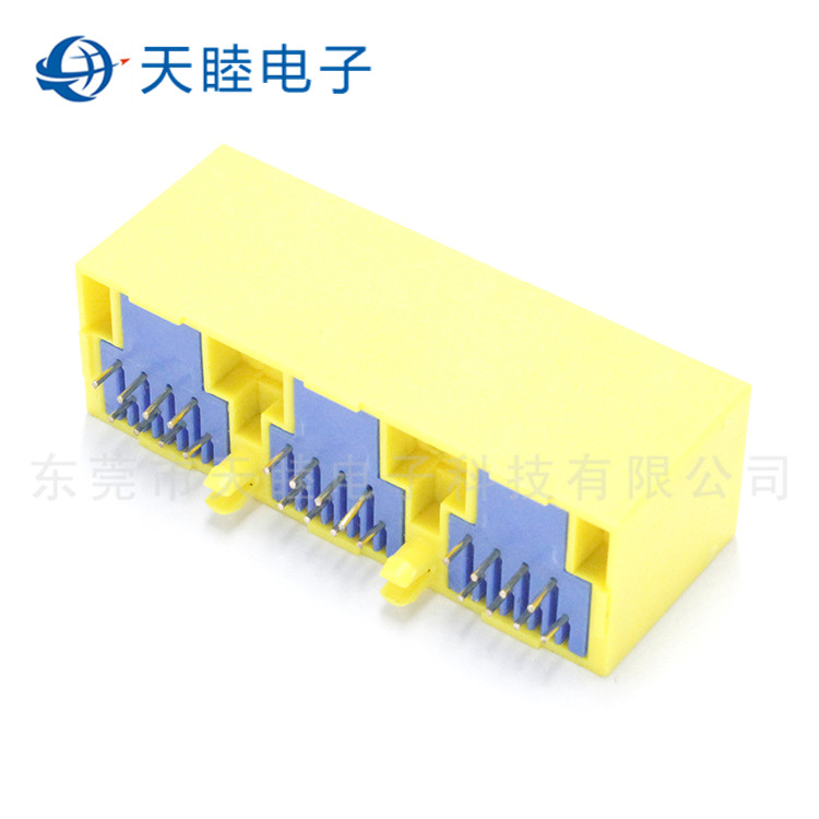 180度直立式三口RJ45母座高清图