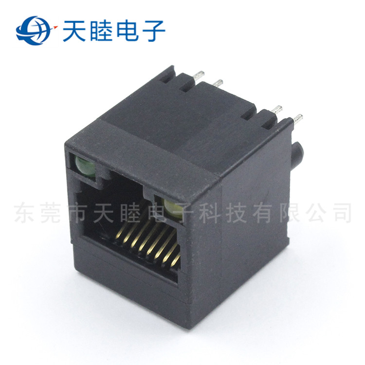 180度直立式全塑8P8C带双LED灯RJ45网络母座高清图