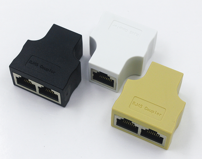 RJ45 8PIN 一母转两母转接头黑色带屏蔽
