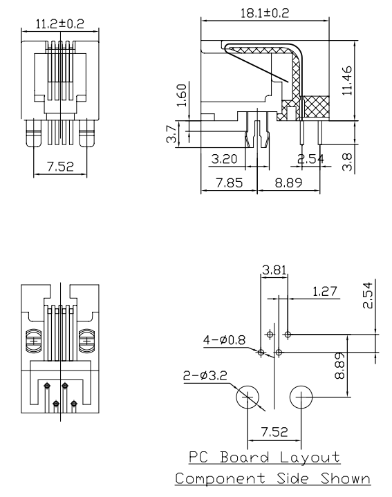 RJ9 RJ11 4P4C电话连接器 90度电话母座