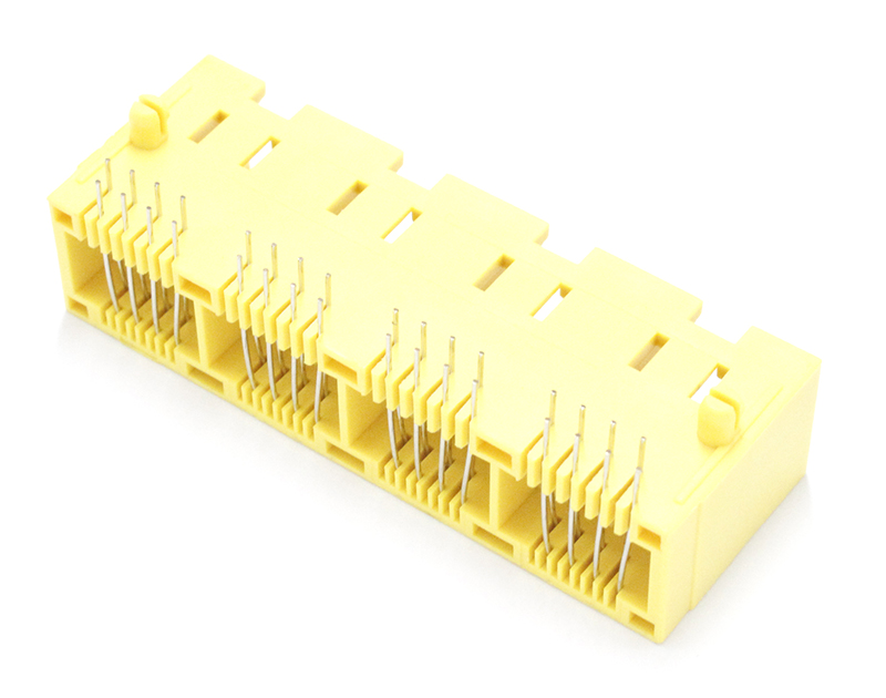 90度四口联体黄色圆针RJ45连接器
