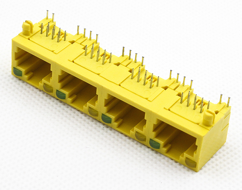 四口RJ45网络母座 8P8C左黄右绿LED连接器