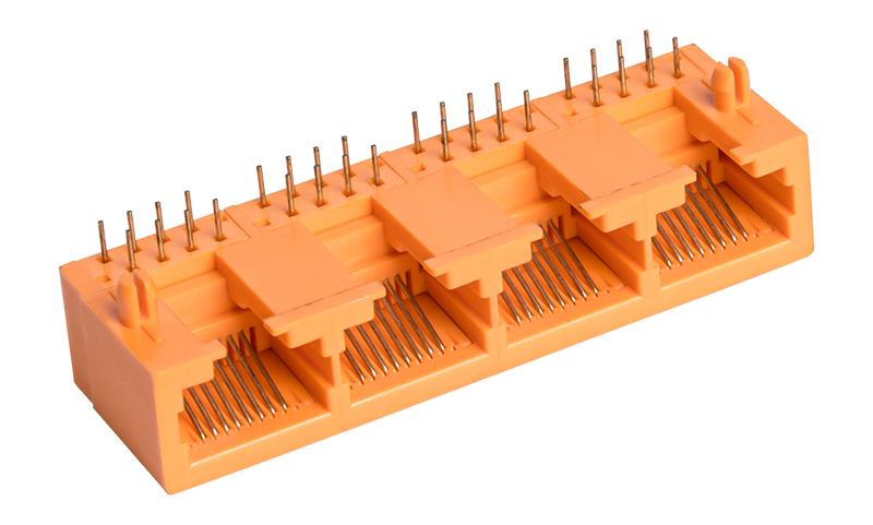 90度8P8C橙色四口网络连接器