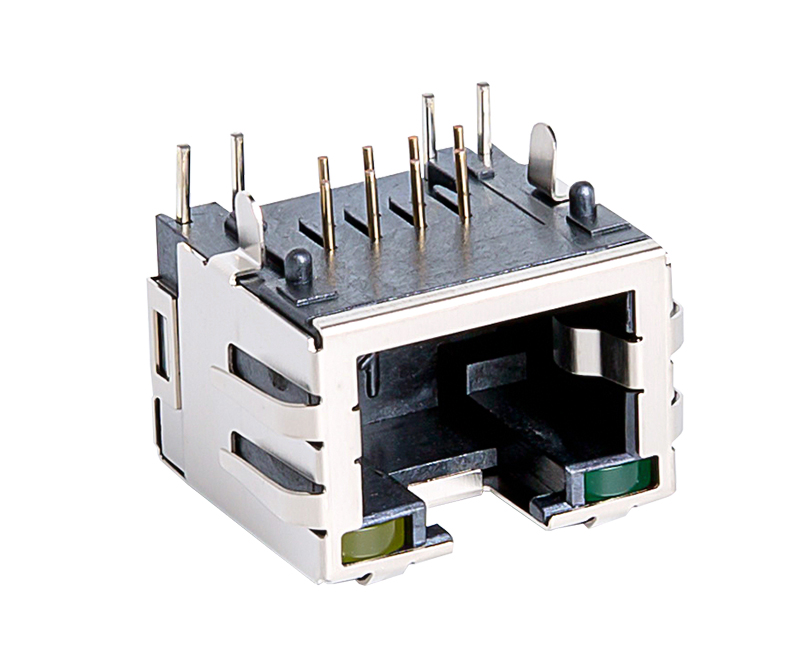 内弯LED左绿右黄超薄RJ45连接器