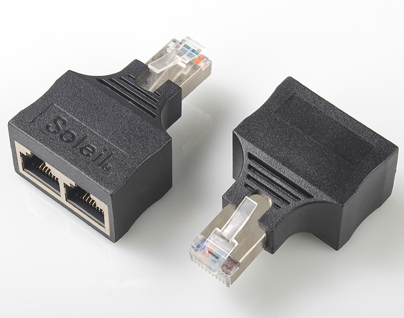 RJ45网络分线器一分二 牛角头一公转两母 8P8C屏蔽