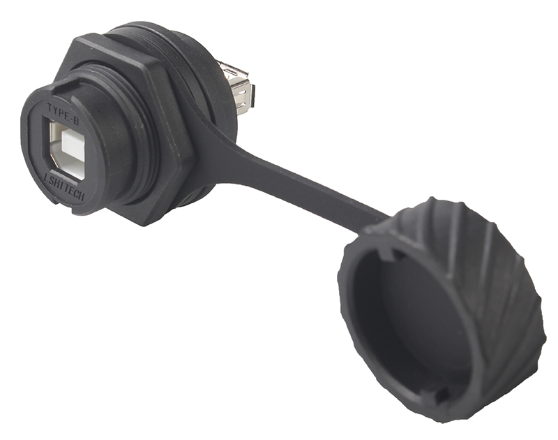 USB-B母 转 USB 2.0 A母 母转母打印机转接头耦合器防水防尘盖工业级航空面板